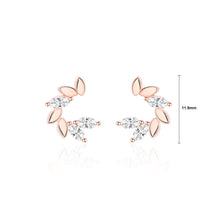 Load image into Gallery viewer, 925 Sterling Silver Plated Rose Gold Simple Personality Leaf Stud Earrings with Cubic Zirconia