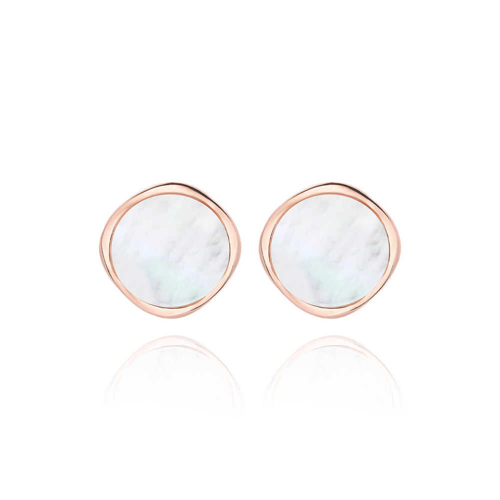 925 Sterling Silver Plated Rose Gold Simple Temperament Geometric Shell Round Stud Earrings