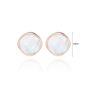 925 Sterling Silver Plated Rose Gold Simple Temperament Geometric Shell Round Stud Earrings