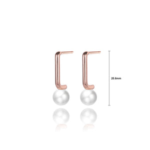 925 Sterling Silver Plated Rose Gold Simple Personality Geometric Imitation Pearl Stud Earrings