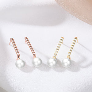 925 Sterling Silver Plated Rose Gold Simple Personality Geometric Imitation Pearl Stud Earrings
