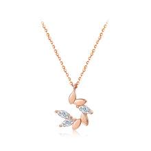Load image into Gallery viewer, 925 Sterling Silver Plated Rose Gold Fashion Simple Leaf Geometric Pendant with Cubic Zirconia and Necklace