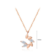 Load image into Gallery viewer, 925 Sterling Silver Plated Rose Gold Fashion Simple Leaf Geometric Pendant with Cubic Zirconia and Necklace