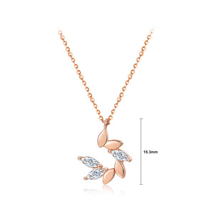 925 Sterling Silver Plated Rose Gold Fashion Simple Leaf Geometric Pendant with Cubic Zirconia and Necklace