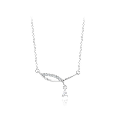 925 Sterling Silver Simple Temperament Branch Water Drop Cubic Zirconia Necklace