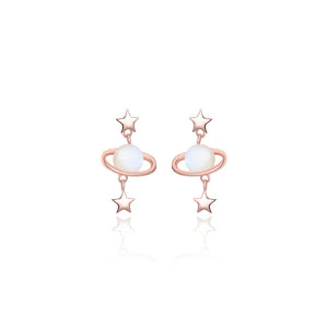 925 Sterling Silver Plated Rose Gold Simple Fashion Star Planet Shell Stud Earrings