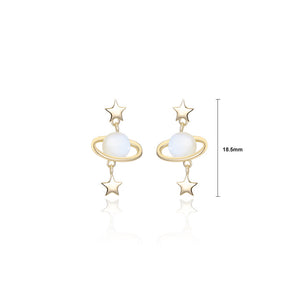 925 Sterling Silver Plated Gold Simple Fashion Star Planet Shell Stud Earrings