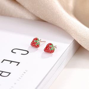 925 Sterling Silver Plated Rose Gold Sweet and Lovely Strawberry Stud Earrings