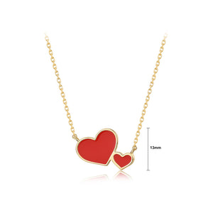 925 Sterling Silver Plated Gold Simple Romantic Double Heart Pendant with Necklace