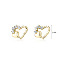 Load image into Gallery viewer, 925 Sterling Silver Plated Gold Simple and Fashion Hollow Heart-shaped Stud Earrings with Cubic Zirconia
