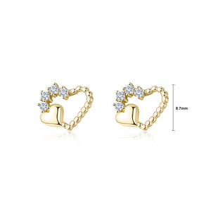 925 Sterling Silver Plated Gold Simple and Fashion Hollow Heart-shaped Stud Earrings with Cubic Zirconia