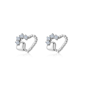 925 Sterling Silver Simple and Fashion Hollow Heart-shaped Stud Earrings with Cubic Zirconia