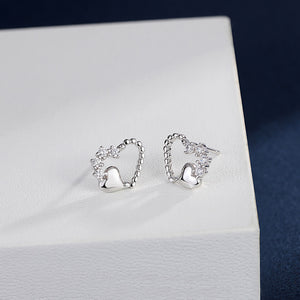 925 Sterling Silver Simple and Fashion Hollow Heart-shaped Stud Earrings with Cubic Zirconia