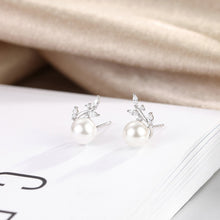 Load image into Gallery viewer, 925 Sterling Silver Fashion and Elegant Geometric Imitation Pearl Stud Earrings with Cubic Zirconia