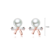 Load image into Gallery viewer, 925 Sterling Silver Plated Rose Gold Fashion Simple Ribbon Imitation Pearl Stud Earrings with Cubic Zirconia