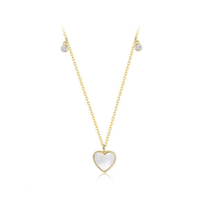 925 Sterling Silver Plated Gold Simple Fashion Heart-shaped Shell Pendant with Necklace