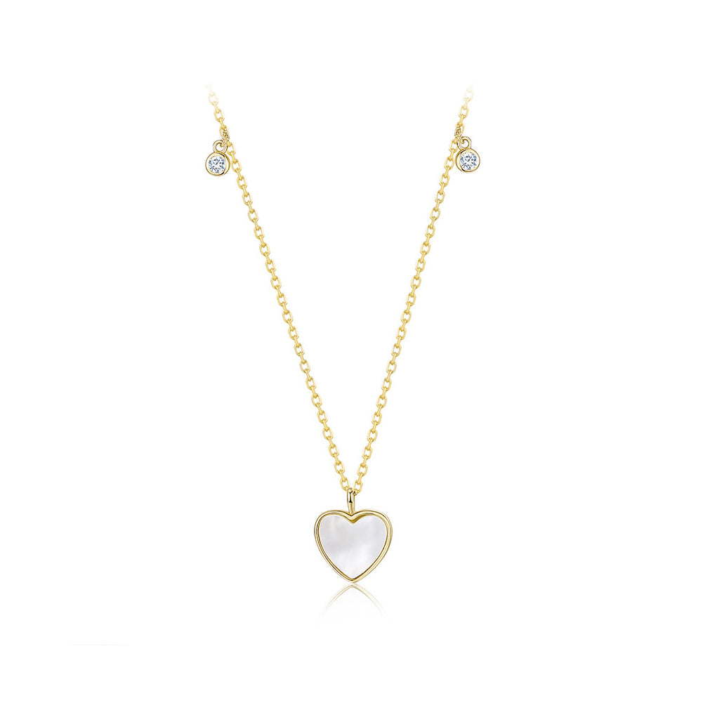 925 Sterling Silver Plated Gold Simple Fashion Heart-shaped Shell Pendant with Necklace