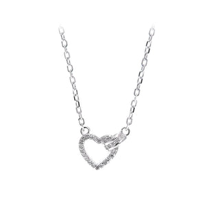 925 Sterling Silver Fashion Simple Hollow Heart Pendant with Cubic Zirconia and Necklace