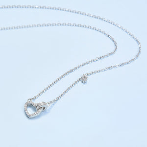 925 Sterling Silver Fashion Simple Hollow Heart Pendant with Cubic Zirconia and Necklace