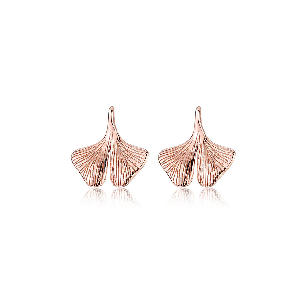 925 Sterling Silver Plated Rose Gold Simple Fashion Ginkgo Leaf Stud Earrings