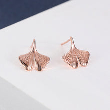 Load image into Gallery viewer, 925 Sterling Silver Plated Rose Gold Simple Fashion Ginkgo Leaf Stud Earrings