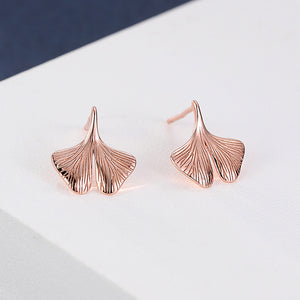 925 Sterling Silver Plated Rose Gold Simple Fashion Ginkgo Leaf Stud Earrings