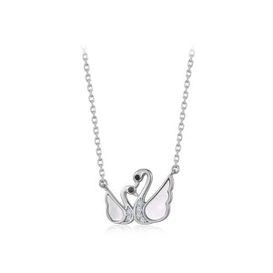 925 Sterling Silver Fashion and Elegant Double Swan Pendant with Cubic Zirconia and Necklace
