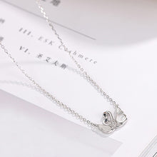 Load image into Gallery viewer, 925 Sterling Silver Fashion and Elegant Double Swan Pendant with Cubic Zirconia and Necklace