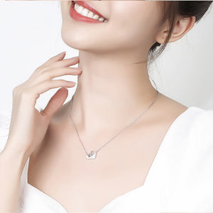 925 Sterling Silver Fashion and Elegant Double Swan Pendant with Cubic Zirconia and Necklace
