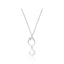 Load image into Gallery viewer, 925 Sterling Silver Fashion Simple Hollow Geometric Imitation Pearl Pendant with Cubic Zirconia and Necklace