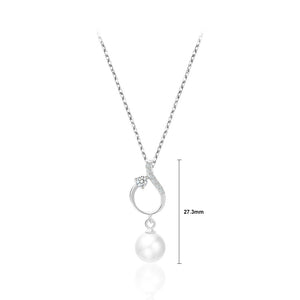 925 Sterling Silver Fashion Simple Hollow Geometric Imitation Pearl Pendant with Cubic Zirconia and Necklace