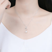 Load image into Gallery viewer, 925 Sterling Silver Fashion Simple Hollow Geometric Imitation Pearl Pendant with Cubic Zirconia and Necklace