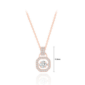 925 Sterling Silver Plated Rose Gold Fashion Bright Geometric Pendant with Cubic Zirconia and Necklace
