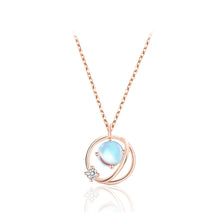 Load image into Gallery viewer, 925 Sterling Silver Plated Rose Gold Fashion Creative Planet Imitation Moonstone Pendant with Cubic Zirconia and Necklace