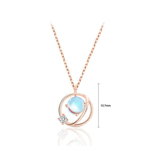 925 Sterling Silver Plated Rose Gold Fashion Creative Planet Imitation Moonstone Pendant with Cubic Zirconia and Necklace