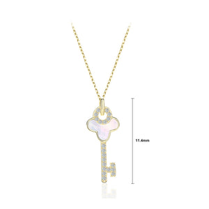 925 Sterling Silver Plated Gold Fashion and Elegant Shell Key Pendant with Cubic Zirconia and Necklace