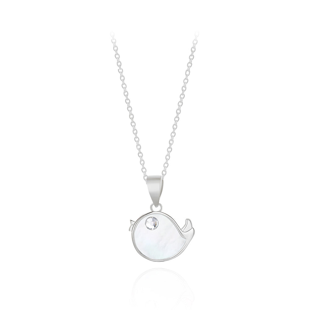 925 Sterling Silver Simple Cute Shell Fish Pendant with Cubic Zirconia and Necklace
