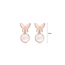 Load image into Gallery viewer, 925 Sterling Silver Plated Rose Gold Fashion and Elegant Butterfly Geometric Round Stud Earrings with Cubic Zirconia