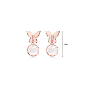925 Sterling Silver Plated Rose Gold Fashion and Elegant Butterfly Geometric Round Stud Earrings with Cubic Zirconia