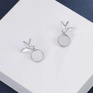 925 Sterling Silver Fashion and Elegant Butterfly Geometric Round Stud Earrings with Cubic Zirconia