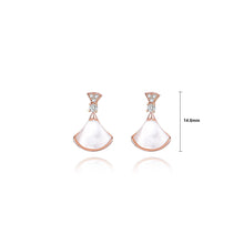 Load image into Gallery viewer, 925 Sterling Silver Plated Rose Gold Simple Temperament Shell Fan-shaped Stud Earrings with Cubic Zirconia