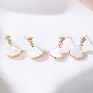 925 Sterling Silver Plated Rose Gold Simple Temperament Shell Fan-shaped Stud Earrings with Cubic Zirconia
