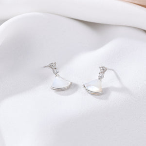 925 Sterling Silver Simple Temperament Shell Fan-shaped Stud Earrings with Cubic Zirconia