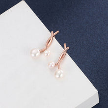 Load image into Gallery viewer, 925 Sterling Silver Plated Rose Gold Fashion Temperament Geometric Imitation Pearl Stud Earrings
