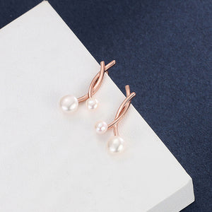 925 Sterling Silver Plated Rose Gold Fashion Temperament Geometric Imitation Pearl Stud Earrings