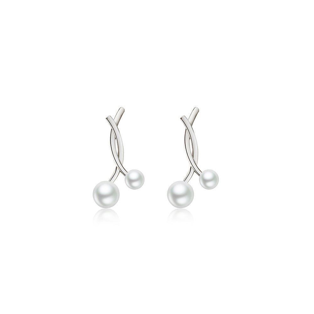 925 Sterling Silver Fashion Temperament Geometric Imitation Pearl Stud Earrings