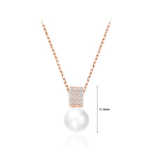 Load image into Gallery viewer, 925 Sterling Silver Plated Rose Gold Elegant and Bright Geometric Imitation Pearl Pendant with Cubic Zirconia and Necklace