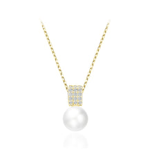 Load image into Gallery viewer, 925 Sterling Silver Plated Gold Elegant and Bright Geometric Imitation Pearl Pendant with Cubic Zirconia and Necklace
