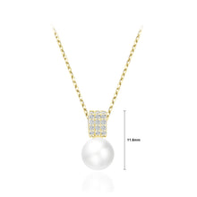 Load image into Gallery viewer, 925 Sterling Silver Plated Gold Elegant and Bright Geometric Imitation Pearl Pendant with Cubic Zirconia and Necklace