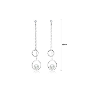 925 Sterling Silver Simple Temperament Geometric Round Tassel Earrings with Imitation Pearls